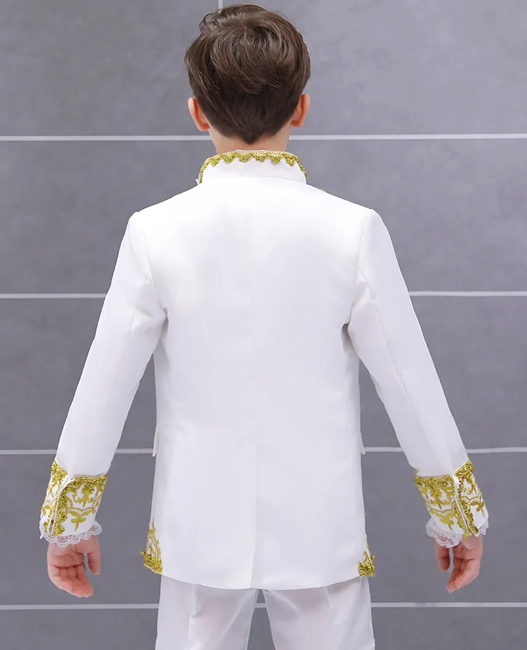 Boys European Style Court Drama Costume Children Golden Flower Stage Prince Charming Performance Clothing Set Kids Blazer Pants