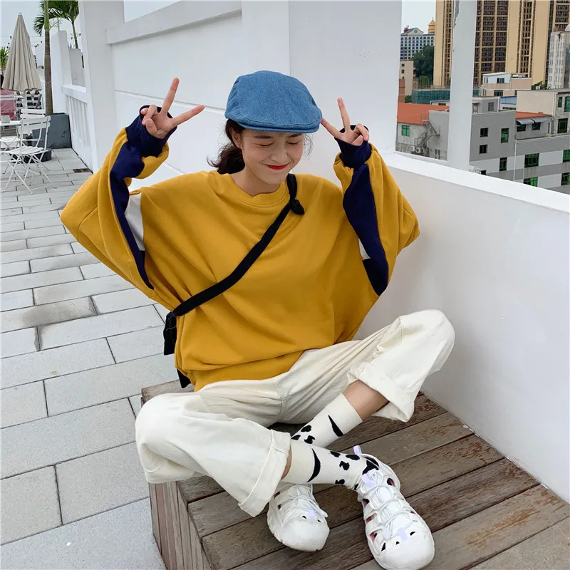 Толстовка с капюшоном Женская негабаритная винтажная harajuku контрастный милый пуловер осень сладкий ривердейл свободная повседневная женская одежда
