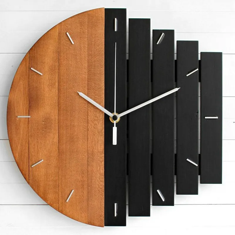 WoodenWallClockModernDesignVintageRusticShabbyClockQuietArt