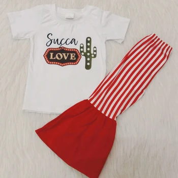 

0-16Years Toddler Baby Girl Clothes Valentine's Day Succa T-shirt Bell Bottom Pants Girls Outfit Kids Clothes Sets