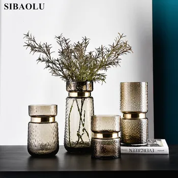 

Nordic Light Luxurious Brown Glass Vase Flower Arrangement Vase Decoration Hydroponic Flower Vase for Centerpieces for Weddings
