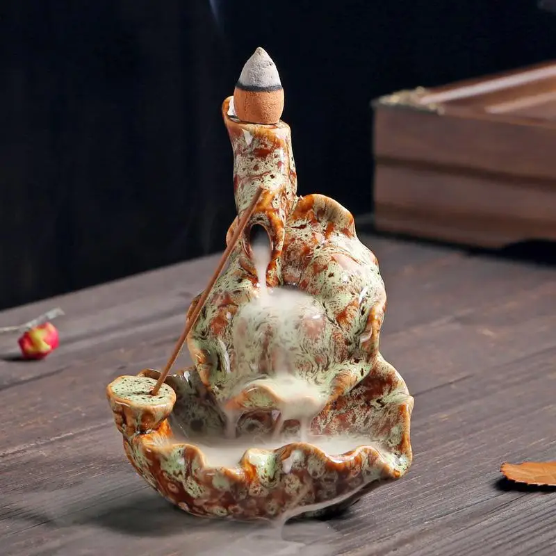 Backflow Incense Burner Smoke Waterfall Incense Sticks Holder Mountain River Handicraft Incense Holder Wierook Waterval Censer - Цвет: green