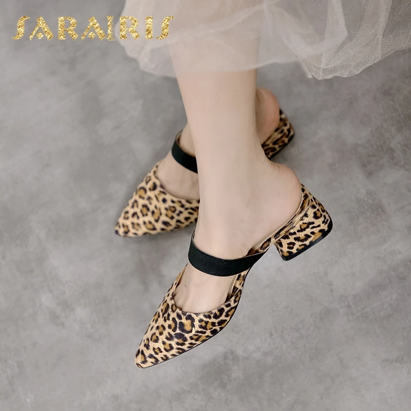 

Sarairis 2020 New Fashion Dropship Square Heels Summer Pumps Mules Shoes Woman Slip On Pointed Toe Casual Pumps Women Shoes