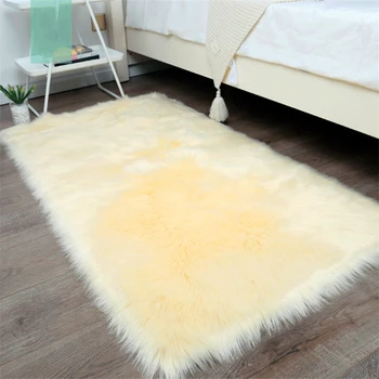 

Long Hair Carpet Living Room Deco Artificial Skin Rectangle Fluffy Mat Pad Anti-Slip Chair Sofa Cover Rugs 60 * 90cm Home Decor