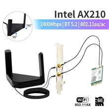 Banda dupla wi-fi 6e ax210 m.2 ngff wifi placa de rede 3000mbps bluetooth 5.2 desktop kit 802.11ax adaptador sem fio com antenas