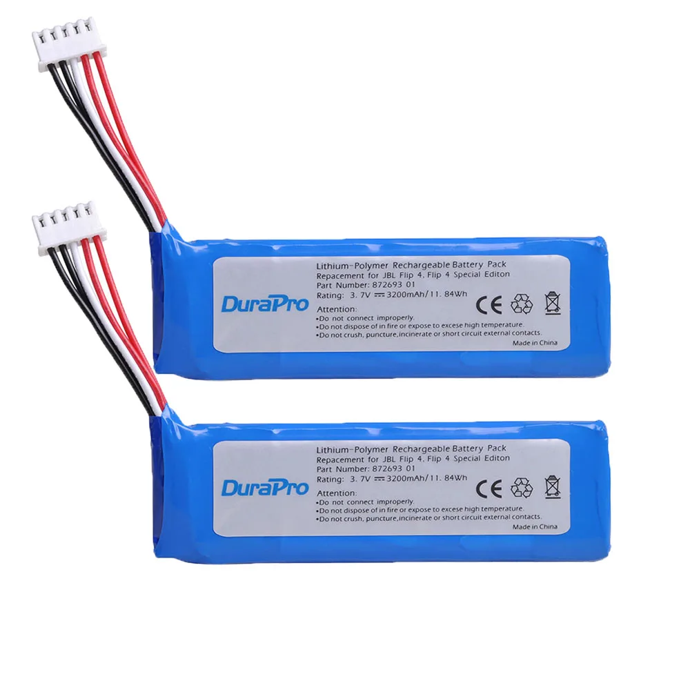 

DuraPro 2PC 3.7V 3200mAh Battery GSP872693 01 Rechargeable Battery Pack for JBL Flip 4, Flip 4 Special Edition
