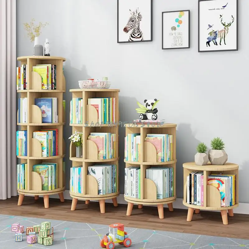 Solid Wood Rotating Bookshelf Floor Space Saving Children's Picture