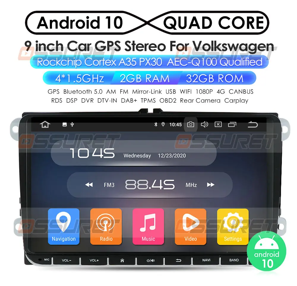 DSP CarPlay Android 10 2 Din 2G RAM 32G ROM  Car NON DVD Player Multimedia Player for VW POLP GOLF PASSAT JETTA BORA