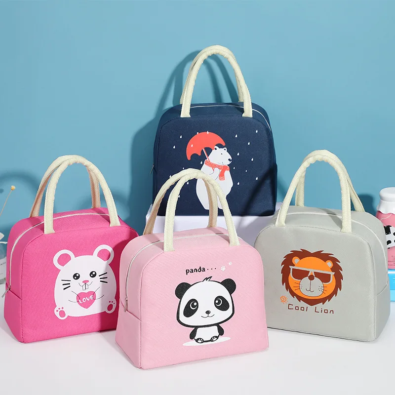 

High Quality Canvas Portable Zipper Lunch Bags Animals Women Student Lunch Box Thermo Bag Office School Picnic Cooler Bags Bolso