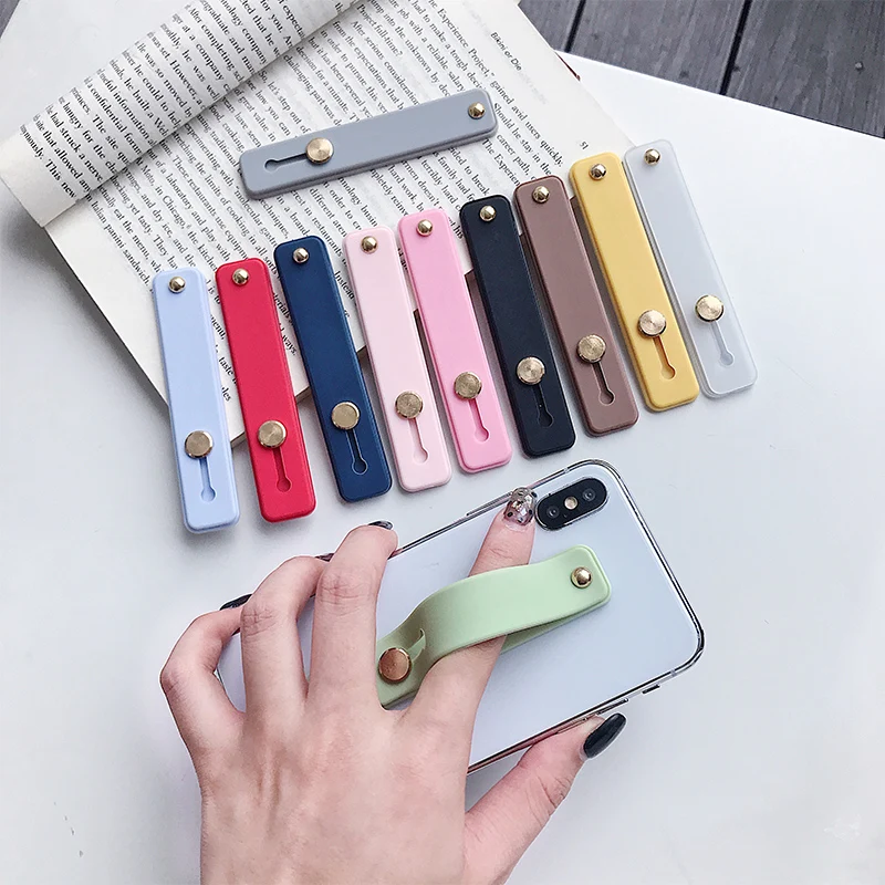 

Plain Color Wrist Band Hand Band Finger Grip Mobile Phone Holder Stand Push Pull Universal Phone Socket Holder for Iphone