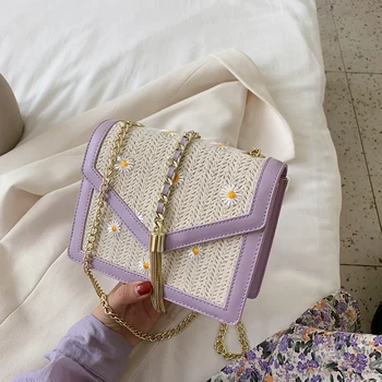 

Fringed Chain Small Flap Bags For Women 2020 Fashion Straw Crossbody Bags Ladies Summer Bohemia Messenger Shoulder Handbags