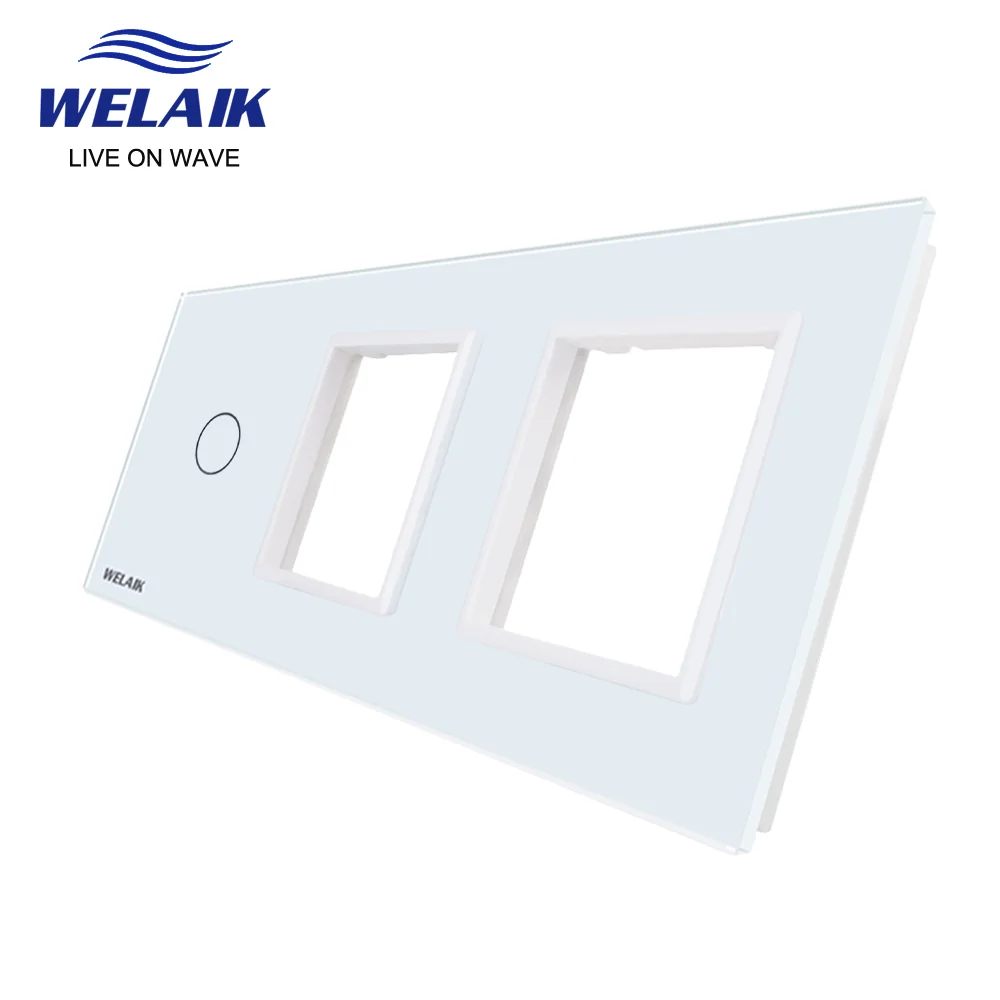 Welaik ue 3frame 222*80 mm Parede Interruptor de Toque Tomada Buraco Quadrado Cristal Temperado Painel Vidro só Peças Faça Você Mesmo A39188w1