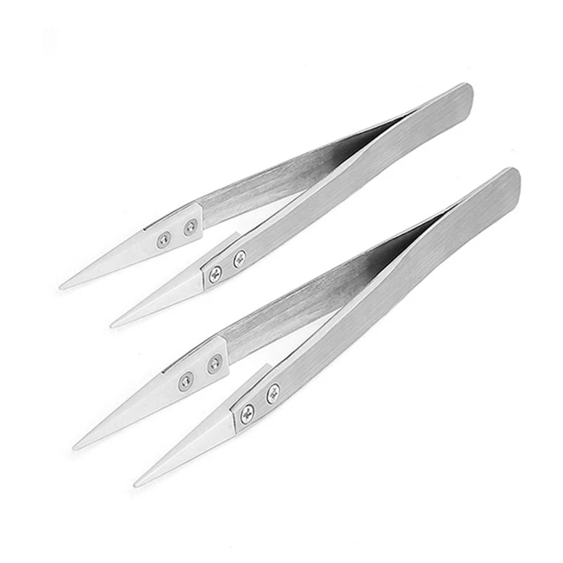 

2 Pack Precision Ceramic tweezers Non-Conductive Anti-Static Highly Heat Resistant Tweezers