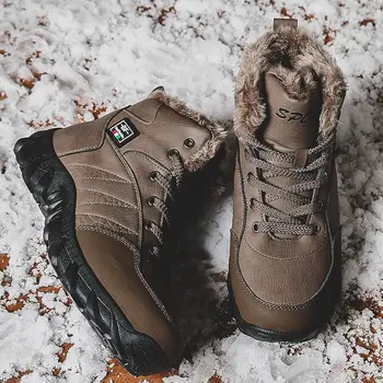Men Winter Snow Boots Waterproof Leather Sneakers Super Warm Men’s Boots Outdoor Male Hiking Boots Work Shoes
