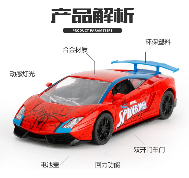 1: 32 модель Lamborghini спортивный автомобиль паук Капитан Америка летучая мышь герой Человек сплав модель автомобиля голосовые огни