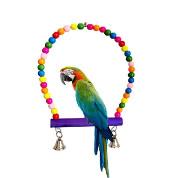 

Fashion High Quality Home Natural Wooden Parrots Swing Toy Birds Perch Hanging Swings Cage With Colorful Beads Bells Bird Toys