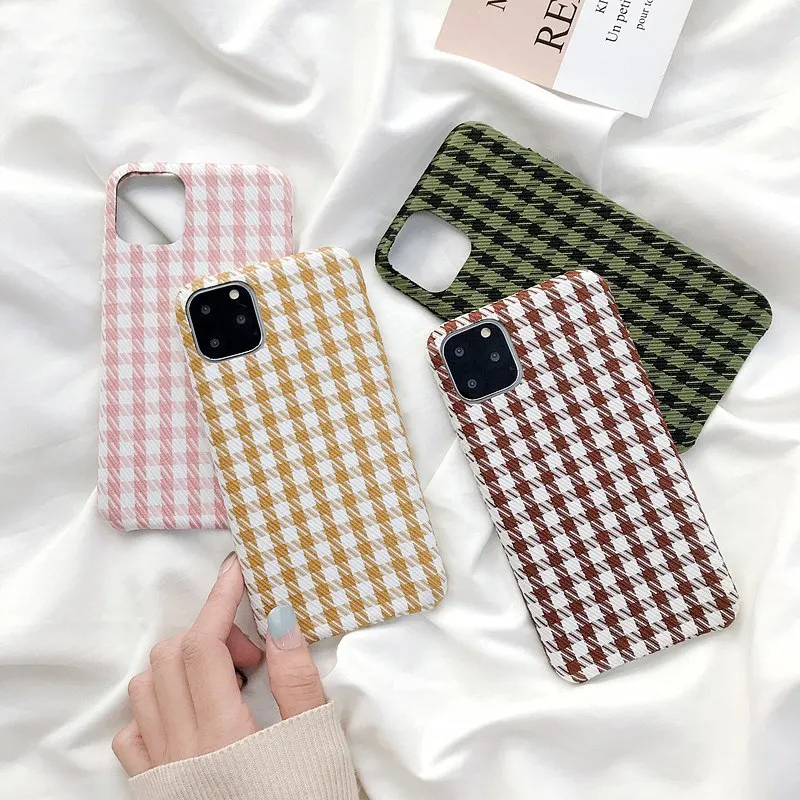 Houndstooth Pattern Case for iPhone XS Max XR X Cases Cloth Christmas Cover 11 Pro 6 7 8 Plus Coque Shockproof |