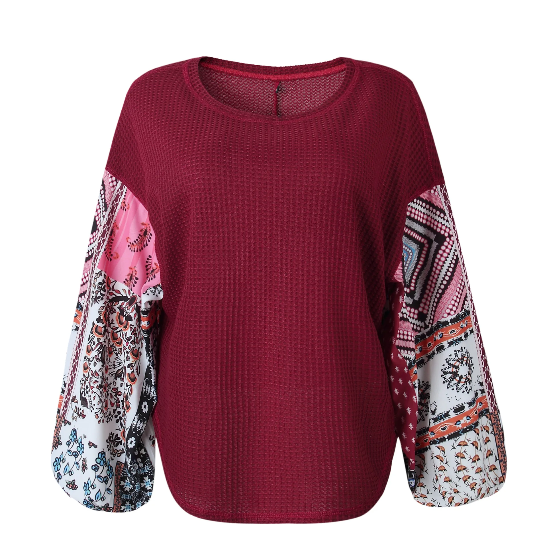 

Women Autumn Winter Knitting Pullovers Tops 2018 Patchwork Print Long Sleeve O Neck Casual Fashion Loose Lady Street Sweater
