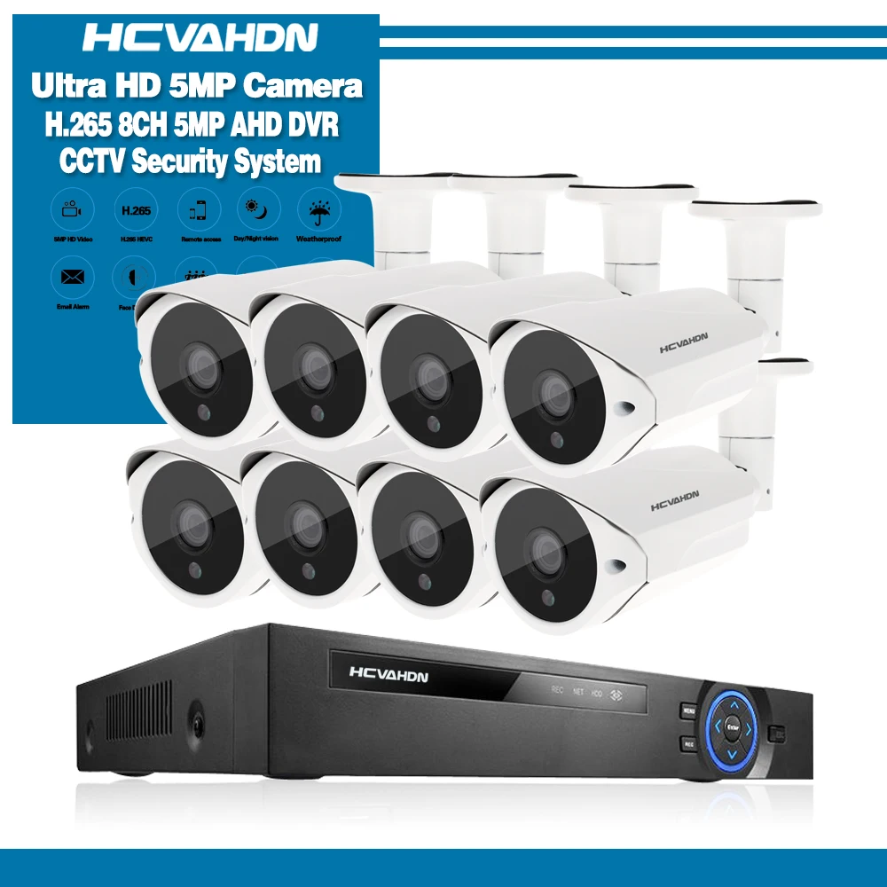 

H.265 8CH 5MP DVR Kit Security Camera System Audio DVR HD 5.0MP Camera Indoor Outdoor Waterproof CCTV Video Surveillance Set
