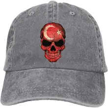 Мужская и Женская бейсбольная кепка с черепом и турецким флагом, джинсовая кепка для папы, Кепка для водителя грузовика