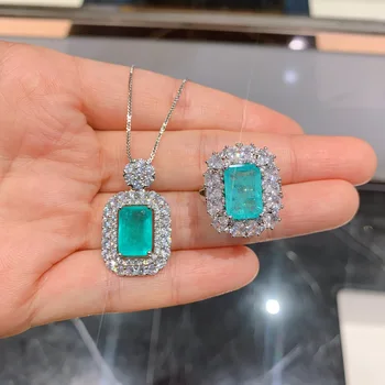 

Funmode Sparkling Blue Geometric Rhinestone Pendientes Dubai Jewelry Sets For Women 2pcs Necklace Ring boucle d'oreille FS30