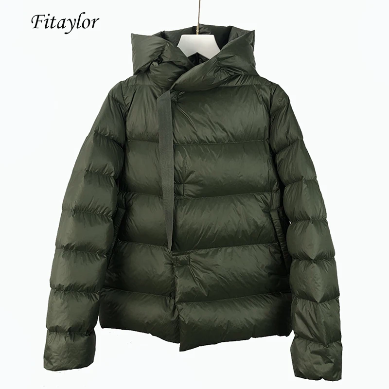 Fitaylor новые зимние короткие женские куртки ультра легкая парка на утином пуху свободные зимние теплые пальто с капюшоном Повседневная пуховая верхняя одежда