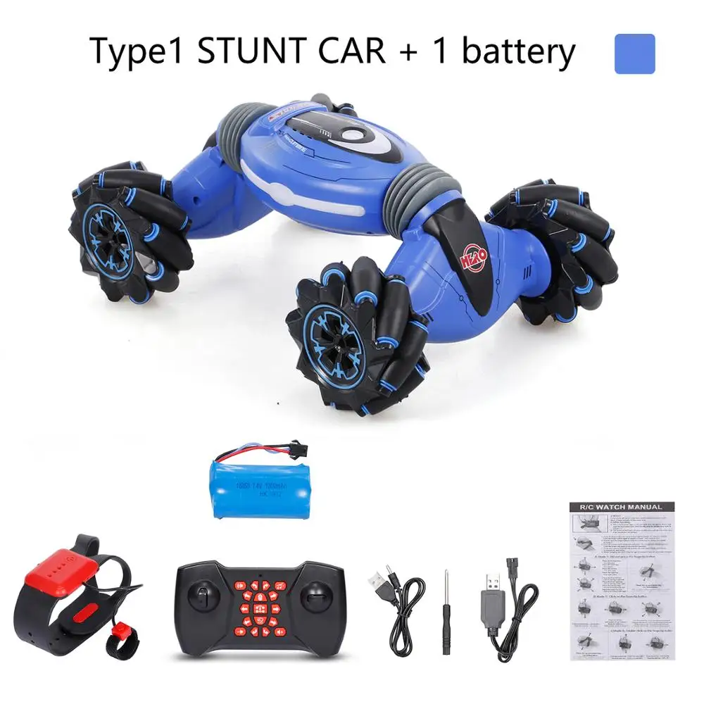 Пульт дистанционного управления 4WD RC Stunt Car датчик жестов часы контроль светильник музыка Дрифт танцы Вождение трансформаторы RC автомобиль игрушка для детей - Цвет: Type1 Blue 1B