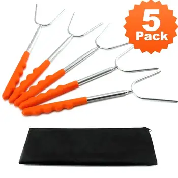 

5pcs Stainless Steel Telescoping Roasting BBQ Fork Sticks for Campfire Marshmallow Hot Dog Skewer