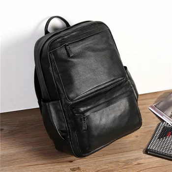 

Nesitu High Quality New Casual Large Capacity Black 100% Genuine Leather 14'' Laptop Women Men Backpacks Male Travel Bags M5001