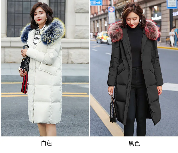 Женский пуховик из Южной Кореи Dongdaemun, стиль, большой меховой воротник, свободный крой, корейский стиль, толстый, средней длины, Fa