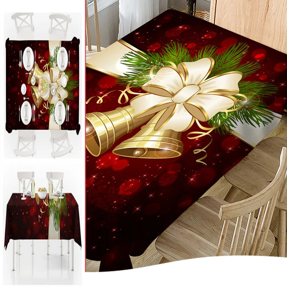 Skup Christmas Bell 3D nadrukowany wzór prostokątne obrusy Xmas Party piknik ochrona przed kurzem na stół pokrowiec z materiału herbata szafka nocna Mat