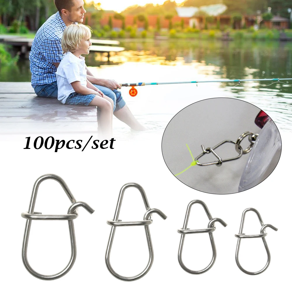 Fishing Tackle 100Pcs/Lot Gourd Stainless Steel Fishing Hanging Snap Oval Split Rings Fast lock Connector Barrel Swivel