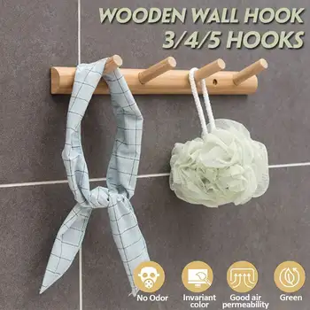 

Natural Bamboo Hook 3/4/5 Hooks Wall Mount Clothes Bag Towel Hook Dual-purpose Wooden Hooks Rack for Kitchen Bathroom Door