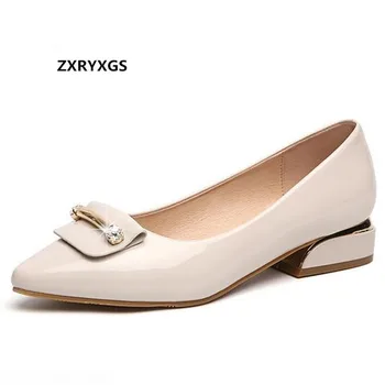 

Best Sale 2020 New Rhinestone Bow Pointed Patent Leather Shoes Woman Low Heel Shoes Woman Shoes Elegant Fashion Shoes