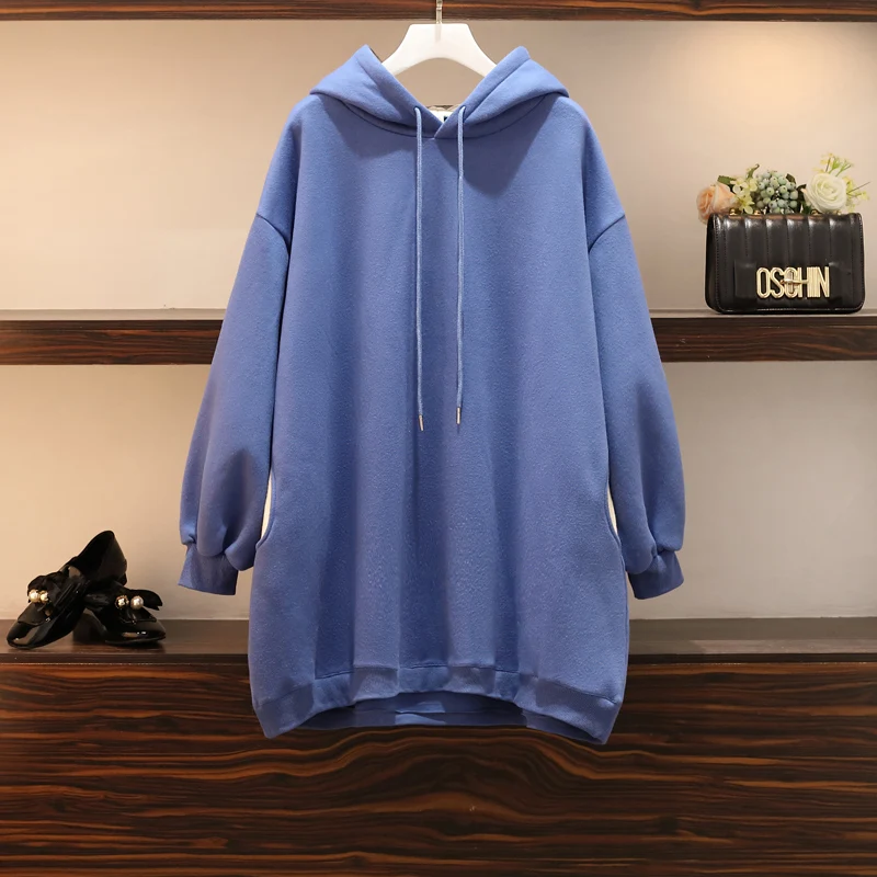 Размера плюс уличная sudaderas mujer негабаритных женская одежда толстовка kawaii голубой свободные хлопковые из овечьей шерсти женские A5844