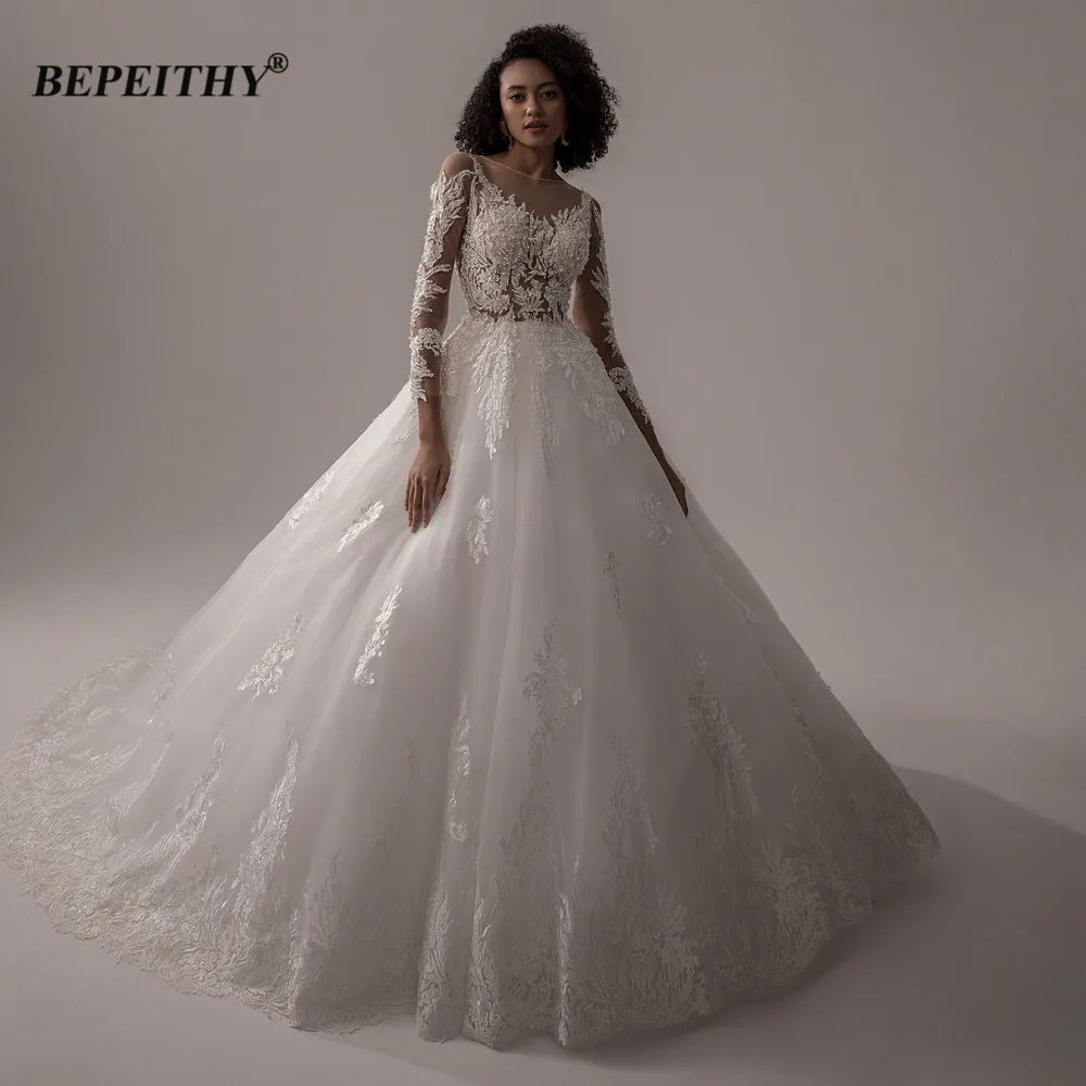 BEPEITHY свадебное платье с круглым вырезом и длинными рукавами для невесты со