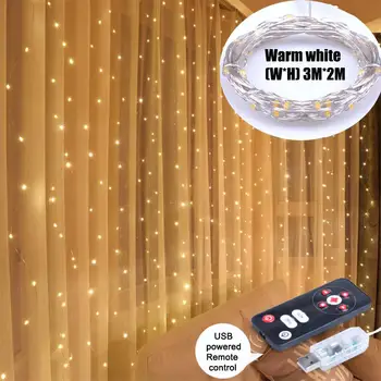 

Christmas Curtain String Usb Remote Control Tinned Copper Wire Fairy 200led String Light New Year Home Bedroom Window Decoration
