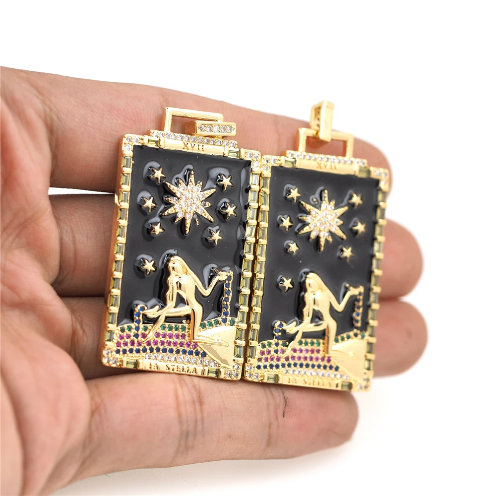 2021 Religious Mini Tarot Pendant Necklace Making Transparent Cubic Zirconia Star Pendant Bracelet DIY Accessories