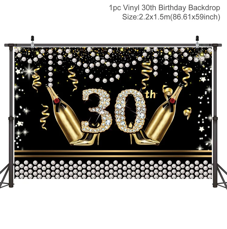 FENGRISE на день рождения черный золотой фон ткань 40 50 30 день рождения украшения для взрослых день рождения шторы вечерние фоновые декорации - Цвет: Backdrop 04
