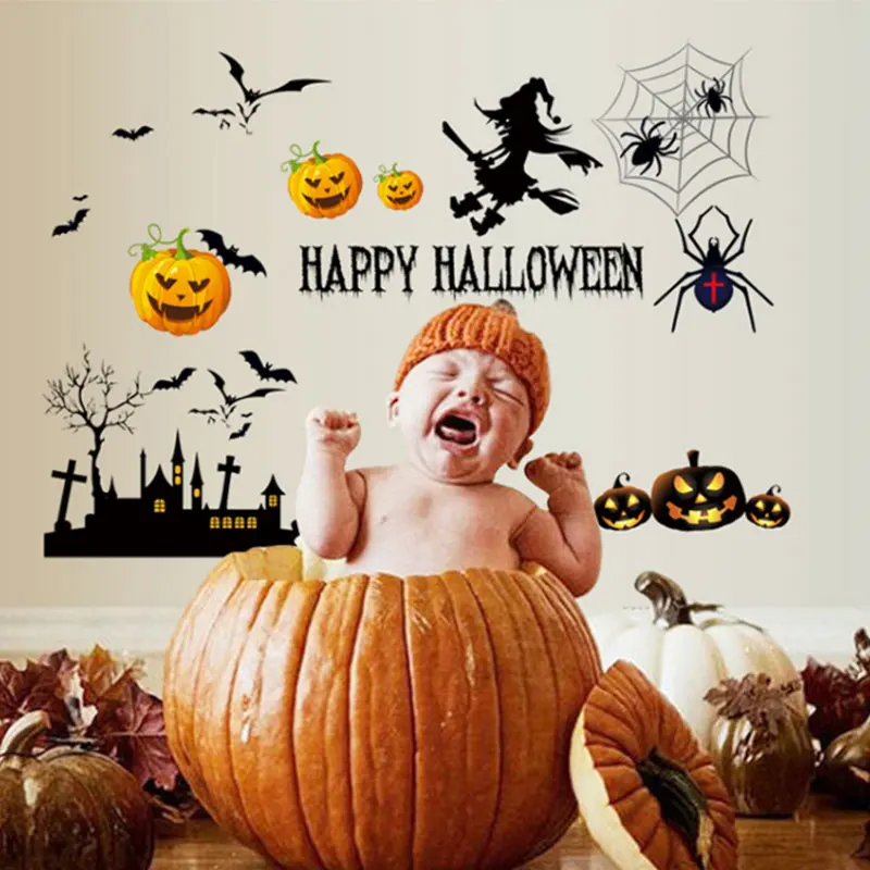Красный 2pcs Home Decoration Halloween Wall Stickers Holiday Wall Stickers for Kids Rooms Pumpkin Pattern Background Decor for Party - Цвет: Красный