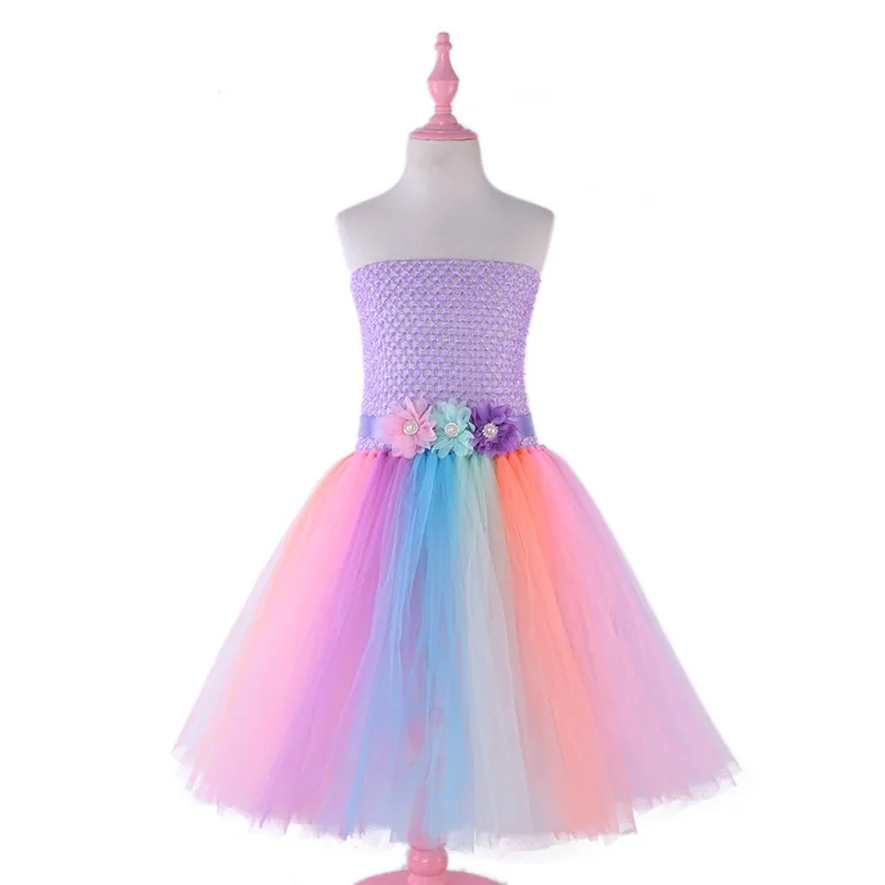 

Europe And America Special Offer Rainbow Unicorn Headband Princess Skirt Dress Tutu Children Character Play Dancing Dress