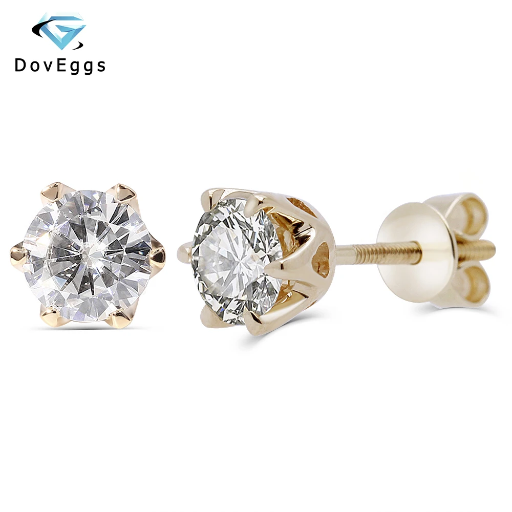 

DovEggs 14K Yellow Gold 1.0CTW 5mm F Colorless Moissanite Diamond Stud Earrings For Women Wedding Classic Earrings Screw Back