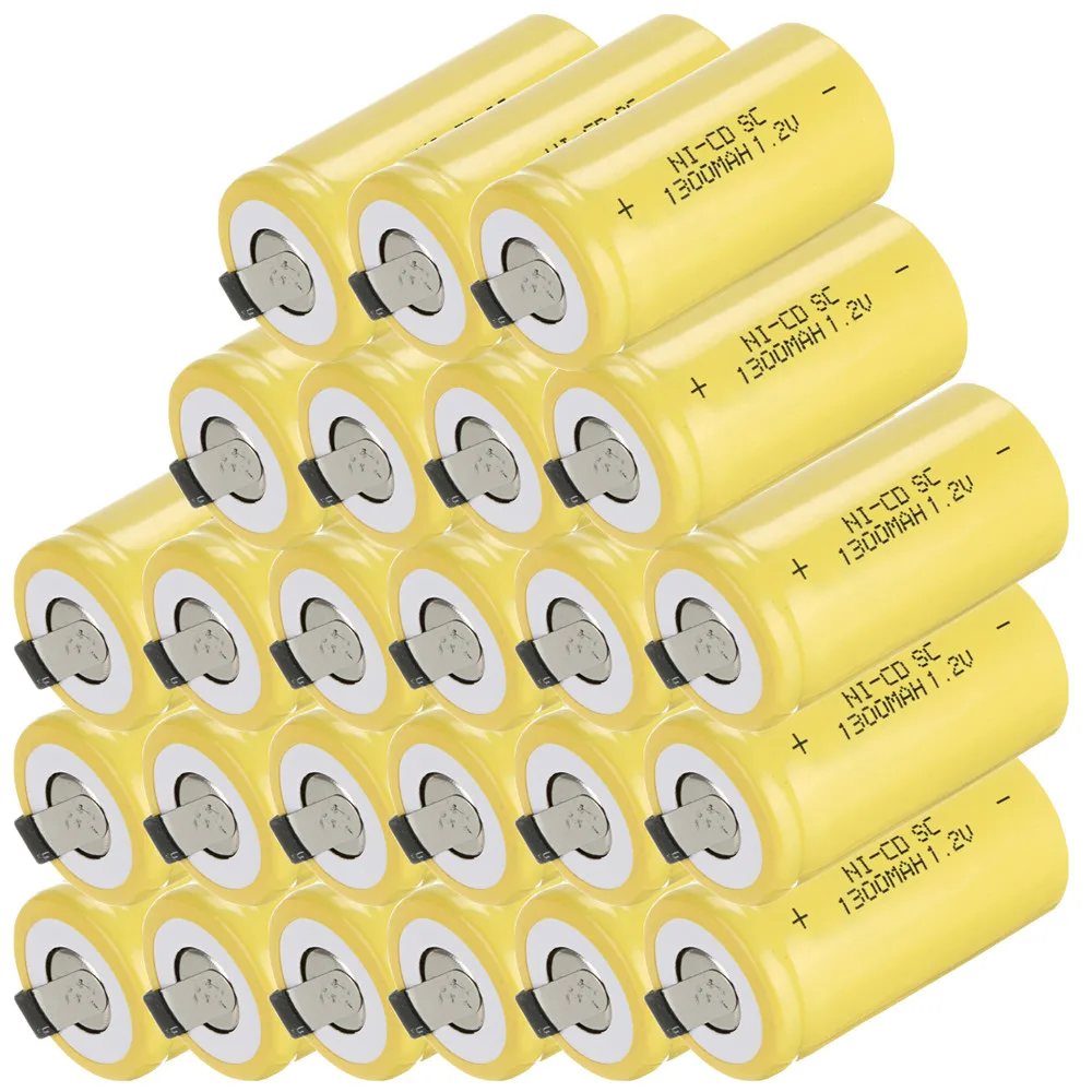 25 шт аккумулятор SC 1 2 V SUBC батареи перезаряжаемые 1300mah плоские верхние цвета