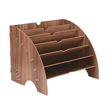 

HOT-Wood Fan-Shaped File Sorter Organizer 6 Slots for Office Desktop Magazine File Organizer