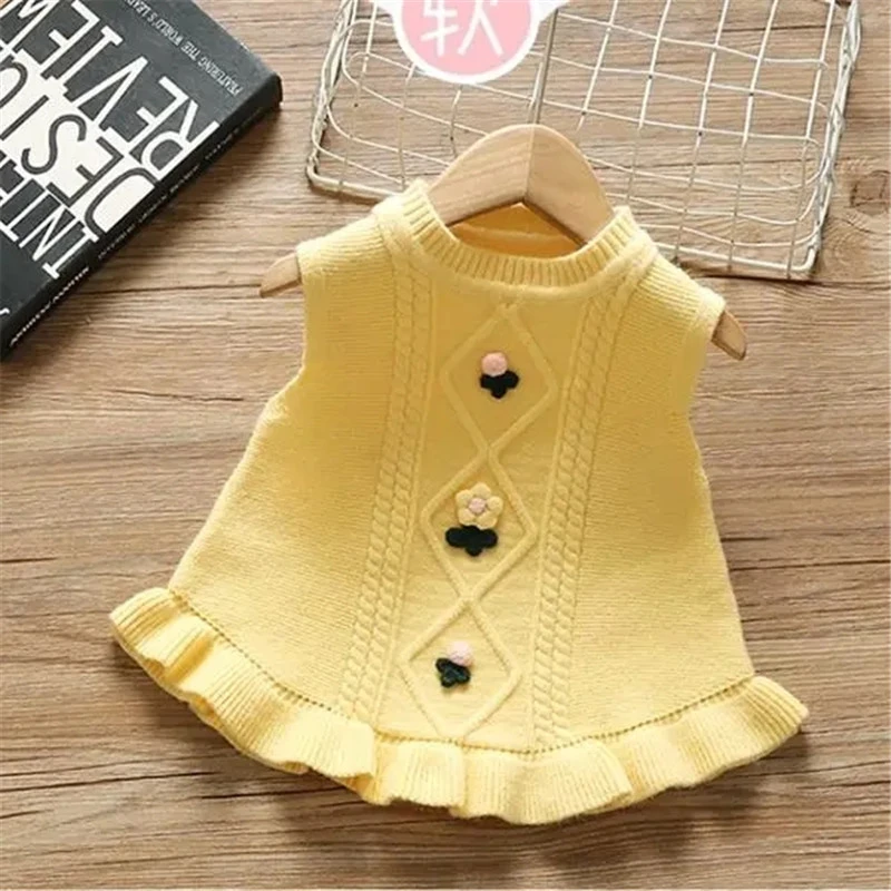 Outerwear & Coats comfortable Spring Autumn Sleeveless Knit Dress Breathable Soft Toddler Tops Long Pullover Girls Sleeveless Shirt  Baby Flower Sweater Cloth denim jacket with fur