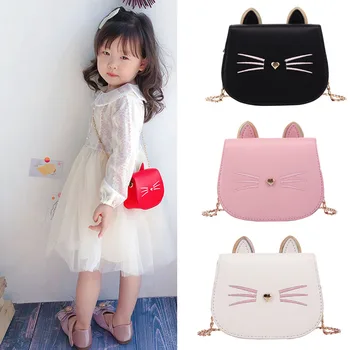 

Children Leather Handbag Wallet 2020 New Cross Body Bags for Little Girl Cat Coin Wallet Pouch Box Kids Party Black Purse