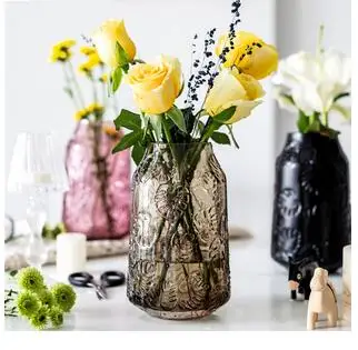 

AMERICAN GLASS VASES EMBOSSED LEAVES HYDROPONICS FLOWER ARRANGEMENT FLOWERS POT TRANSPARENT VASE RUSTIC HOME DECOR ORNAMENTS