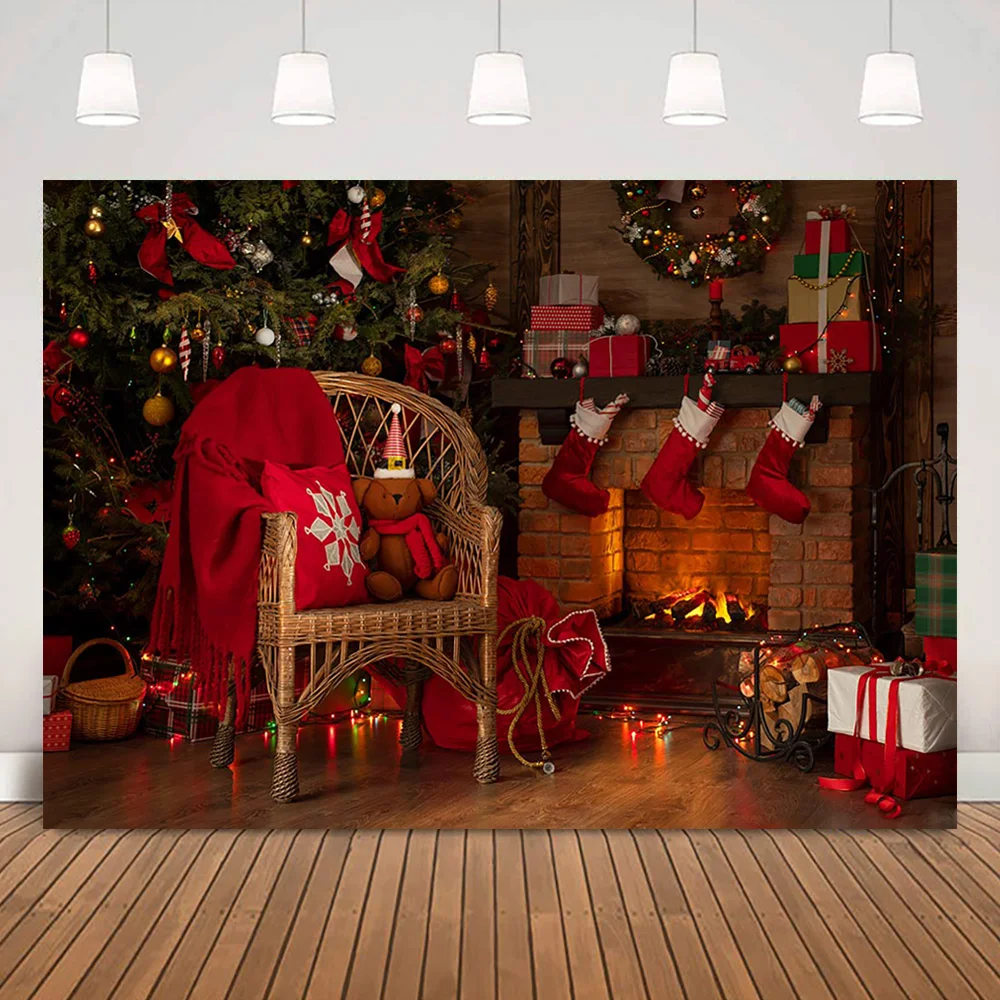 

Фон для фотосъемки с изображением камина Красных Носков Рождественские елки подарки фон для портретной фотосъемки реквизит для семейной зимней вечеринки