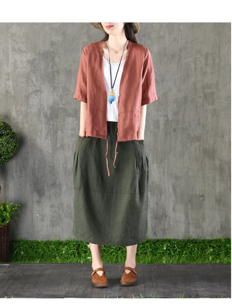 NINI WONDERLAND Spring Solid Cotton Linen Skirt Women Patchwork Loose A-line Skirt Female Mori Girl Style Skirt With Pocket