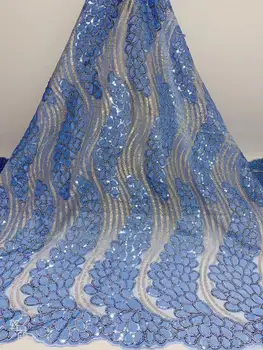 

Sky Blue Fashion Nigerian French Lace Fabric Fashion African Tulle Mesh Fabric For Wedding African Lace Material With sequins